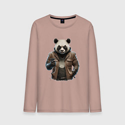 Лонгслив хлопковый мужской Крутая панда, цвет: пыльно-розовый