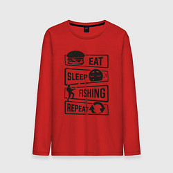 Лонгслив хлопковый мужской Eat sleep fishing repeat, цвет: красный