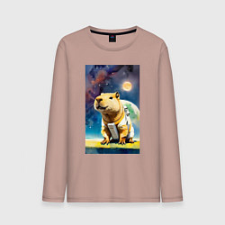 Лонгслив хлопковый мужской Capybara brave astronaut - neural network, цвет: пыльно-розовый
