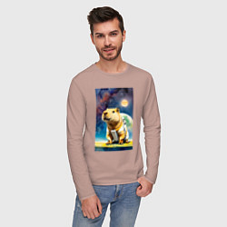 Лонгслив хлопковый мужской Capybara brave astronaut - neural network, цвет: пыльно-розовый — фото 2