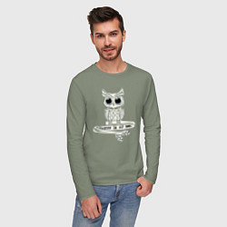 Лонгслив хлопковый мужской Серебряная сова на кольце, цвет: авокадо — фото 2