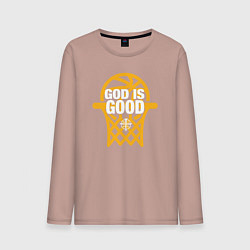 Лонгслив хлопковый мужской Basketball god is good, цвет: пыльно-розовый