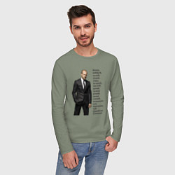 Лонгслив хлопковый мужской Джейсон Стетхэм - афоризмы, цвет: авокадо — фото 2