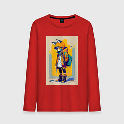 Лонгслив хлопковый мужской Fox cub - urban style - neural network, цвет: красный