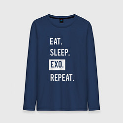 Лонгслив хлопковый мужской Eat Sleep EXO Repeat, цвет: тёмно-синий