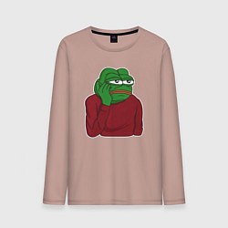 Лонгслив хлопковый мужской Лягушонок Пепе вымотался, цвет: пыльно-розовый