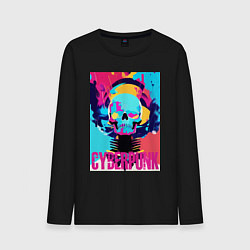 Лонгслив хлопковый мужской Cool skull - cyberpunk - pop art, цвет: черный