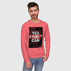 Лонгслив хлопковый мужской Yes, you can, цвет: коралловый — фото 2