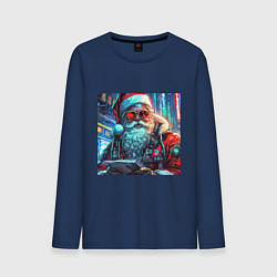 Лонгслив хлопковый мужской Стильный Санта-клаус в стиле киберпанк, цвет: тёмно-синий