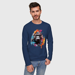 Лонгслив хлопковый мужской Граффити с гориллой, цвет: тёмно-синий — фото 2