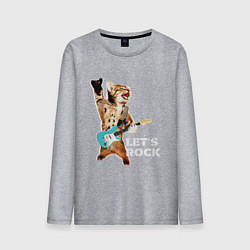 Лонгслив хлопковый мужской Let s rock Котик рокер, цвет: меланж