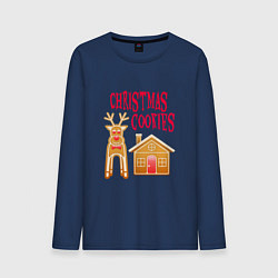 Лонгслив хлопковый мужской Рождественское печенье, цвет: тёмно-синий