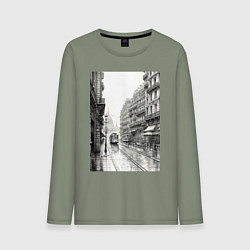 Лонгслив хлопковый мужской Черно-белый париж, цвет: авокадо