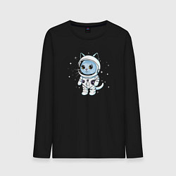 Лонгслив хлопковый мужской Котик в космосе, цвет: черный