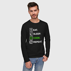 Лонгслив хлопковый мужской Eat Sleep Code Repeat, цвет: черный — фото 2