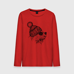 Лонгслив хлопковый мужской Львица в шапке, цвет: красный