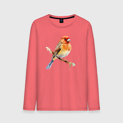 Лонгслив хлопковый мужской Оранжевая птица на ветке, цвет: коралловый