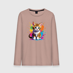Лонгслив хлопковый мужской Кот маленький художник, цвет: пыльно-розовый