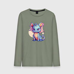 Лонгслив хлопковый мужской Cute dragon cat, цвет: авокадо