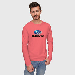 Лонгслив хлопковый мужской Subaru sport auto, цвет: коралловый — фото 2