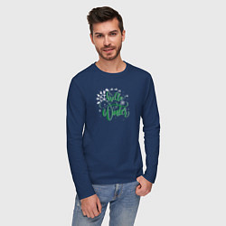 Лонгслив хлопковый мужской Hello winter green, цвет: тёмно-синий — фото 2