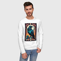 Лонгслив хлопковый мужской Ворон в рамке, цвет: белый — фото 2