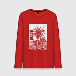 Лонгслив хлопковый мужской Пляж пальмы, цвет: красный