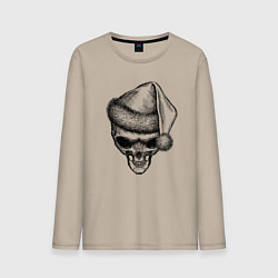 Лонгслив хлопковый мужской Новогодний череп инопланетянина, цвет: миндальный