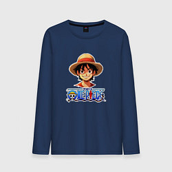 Лонгслив хлопковый мужской Монки д Луффи one piece, цвет: тёмно-синий