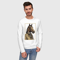 Лонгслив хлопковый мужской Конь в бежевом пальто, цвет: белый — фото 2