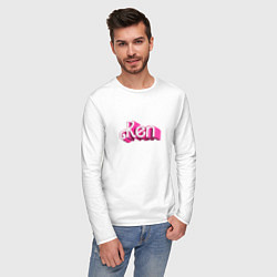 Лонгслив хлопковый мужской Кен - объемными розовыми буквами, цвет: белый — фото 2