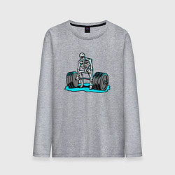 Лонгслив хлопковый мужской Скелет делает становую тягу, цвет: меланж