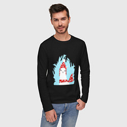Лонгслив хлопковый мужской Лама - альпака в шапочке, цвет: черный — фото 2