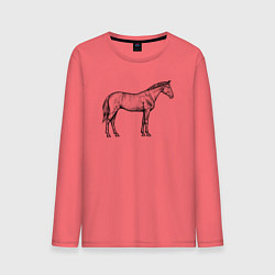 Лонгслив хлопковый мужской Лошадь стоит в профиль, цвет: коралловый