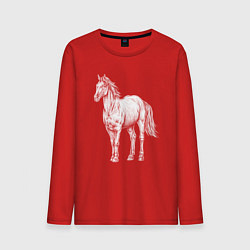 Лонгслив хлопковый мужской Белая лошадь стоит, цвет: красный