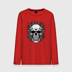 Лонгслив хлопковый мужской Skull on fire from napalm 696, цвет: красный