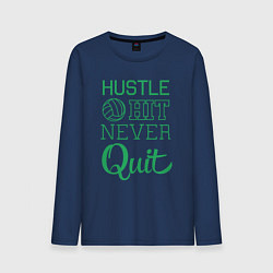 Лонгслив хлопковый мужской Hustle hit never quit, цвет: тёмно-синий