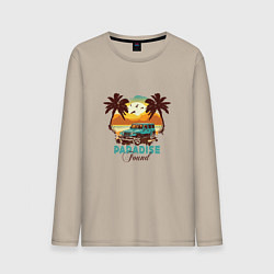 Лонгслив хлопковый мужской Джип Вранглер на фоне шикарного пляжа, цвет: миндальный