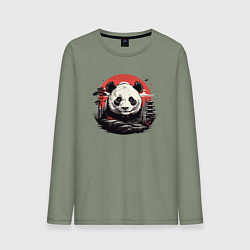 Мужской лонгслив Панда с красным солнцем