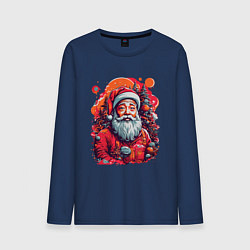 Лонгслив хлопковый мужской Санта Клаус, цвет: тёмно-синий