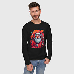 Лонгслив хлопковый мужской Санта Клаус, цвет: черный — фото 2