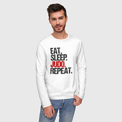 Лонгслив хлопковый мужской Eat sleep judo repeat, цвет: белый — фото 2