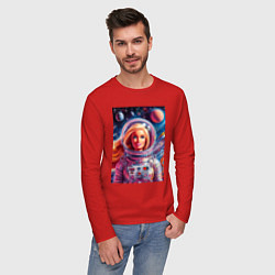 Лонгслив хлопковый мужской Красавица Барби в космосе - нейросеть, цвет: красный — фото 2