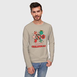 Лонгслив хлопковый мужской Happy Christmas, цвет: миндальный — фото 2