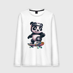 Лонгслив хлопковый мужской Cool panda on a skateboard - extreme, цвет: белый
