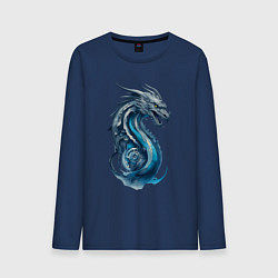 Лонгслив хлопковый мужской Живописный дракон, цвет: тёмно-синий