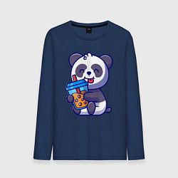 Лонгслив хлопковый мужской Панда с напитком, цвет: тёмно-синий