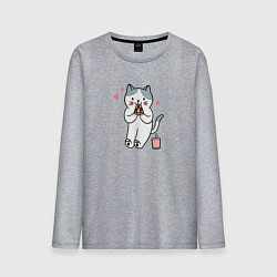 Лонгслив хлопковый мужской Кот с пиццей, цвет: меланж