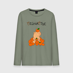 Лонгслив хлопковый мужской Капибара в мандаринах, цвет: авокадо