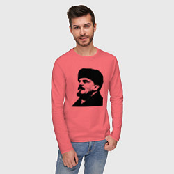 Лонгслив хлопковый мужской Ленин в шапке, цвет: коралловый — фото 2
